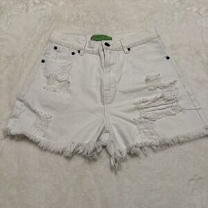 Sandrine Rose Free People Distressed High Rise Denim White Shorts Size 24